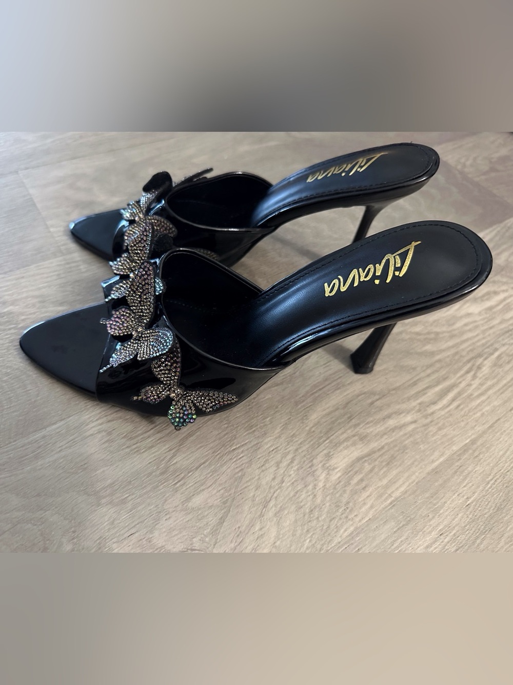 Liliana Black Patent Open-Toe Heels Crystal Butterfly Whimsigoth Party Fairy